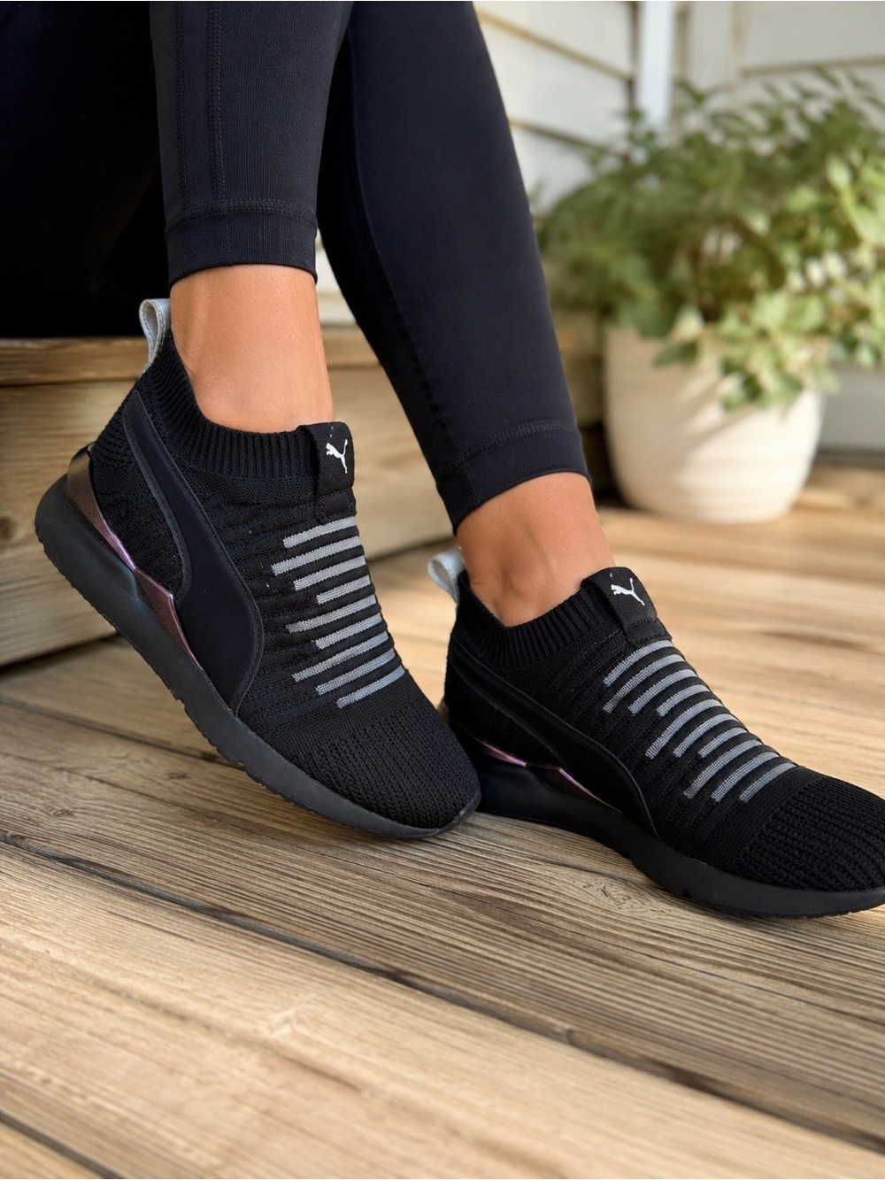 Puma Ignite Evoknit Slip-On Sneakers Women’s US 6.5 Black Knit Athletic Shoes